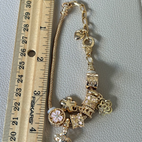Gold and Pink Charm Bracelet gently pre-owned - Picture 3 of 4